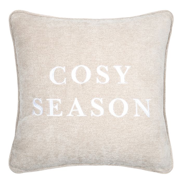 Coussin décoratif avec message brodé Cosy Season Beige 45x45 cm Coussin décoratif avec message brodé Cosy Season Beige 45x45 cm