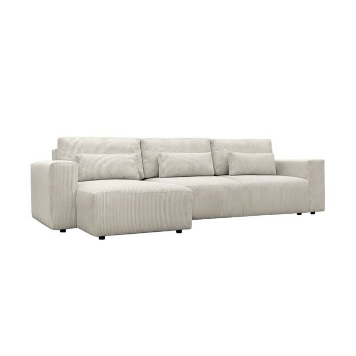 Canapé dangle convertible réversible 5 places velours côtelé greige avec coffre de rangement - Theo Canapé dangle convertible réversible 5 places velours côtelé greige avec coffre de rangement - Theo