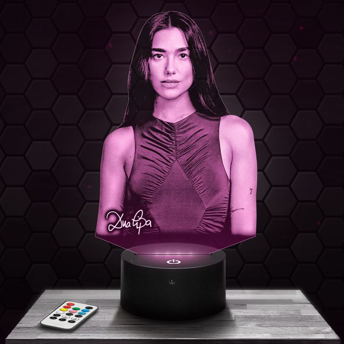Lampe 3D - Dua Lipa - Accessoire Merch Cadeau Dua Lipa - Veilleuse Led Tactile avec socle au choix et télécommande