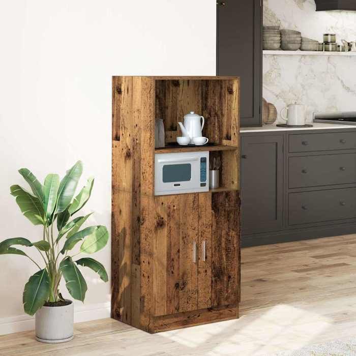 Armoire de cuisine vieux bois style campagne rustique en bois dingénierie avec porte et étagère format haut format compact