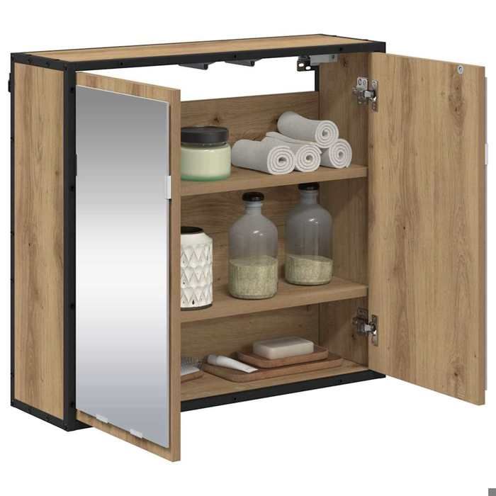 ABBO-SALE*Meuble WC Décoratif JILLS - Armoire miroir de Salle de Bain - chêne artisanal 65 x 20 x 60cm SOL713860