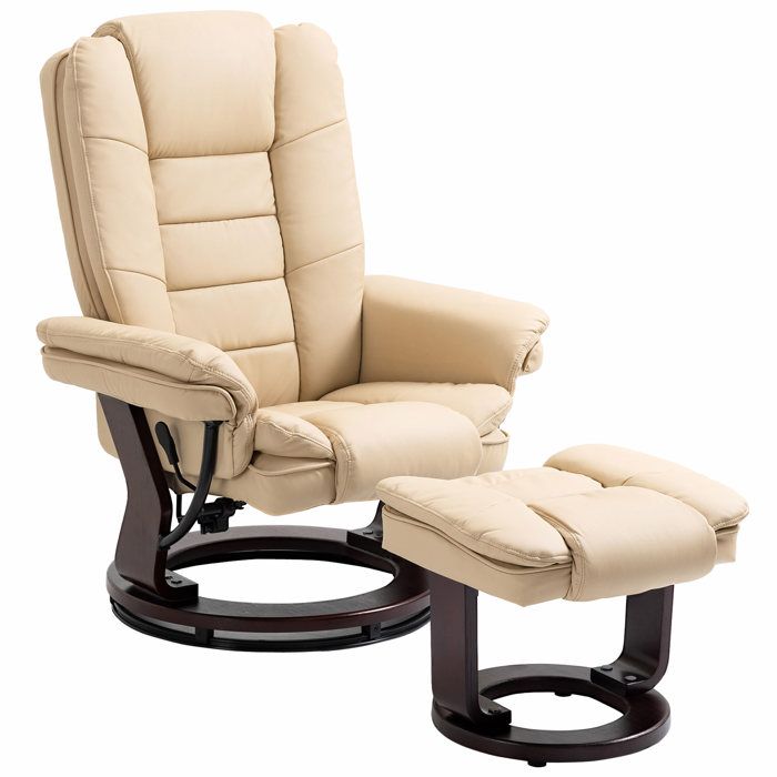 HOMCOM Fauteuil relax avec pouf, fauteuil TV pivotant à 360° avec fonction chaise longue, fauteuil TV avec ressort de poche pour le salon, similicuir, blanc crème