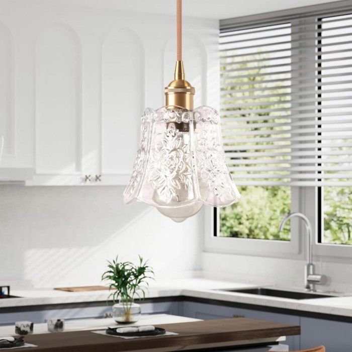 WOTTES 1 x Suspension Luminaire Verre Transparent Ø14.5CM Lustre Salon Vintage Intérieure Suspendues E27 pour Cuisine Bar