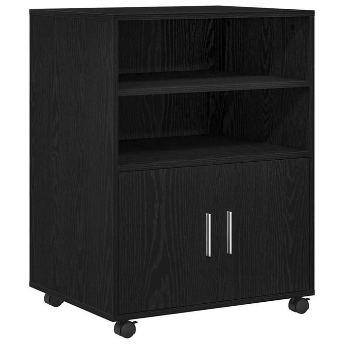 Armoire de rangement en bois dingénierie - vidaXL - 60x48x81 cm - Chêne Noir - À roulettes - 3 étagères - 2 portes