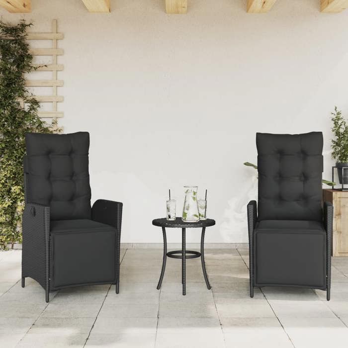 SALE 2026 Chaise de jardin Noir - Chaises inclinables de jardin lot de 2 repose-pied noir rotin PRO561588920
