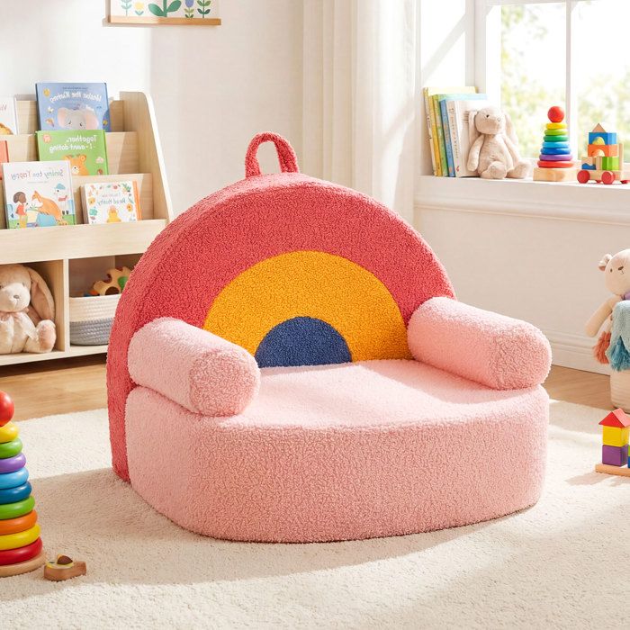 COSTWAY Canapé Enfant en Forme dArc-en-Ciel avec Rembourrage en Mousse Souple Accoudoirs Housse Lavable Rose 55 x 44 x 44 cm