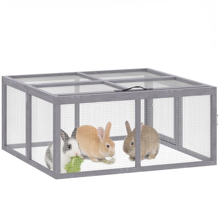 Comparer les prix de Clapier lapin extérieur - enclos lapin - PawHut - pliable 12 ㎡ avec toit ouvrant et poignée - bois - 110x105x50cm - gris