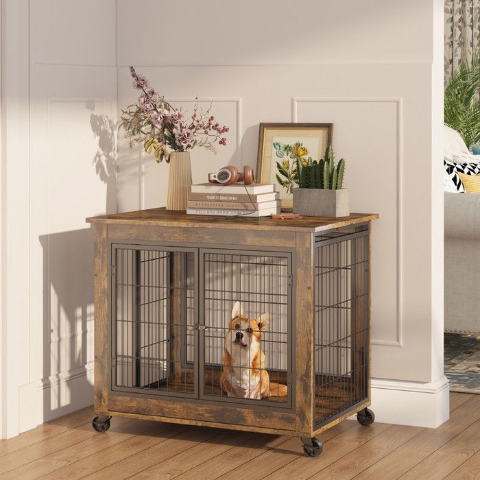 Cage pour chien de style meuble 80 x 56 x 695 cm - niche en bois à double porte - niche dintérieur brun vintage
