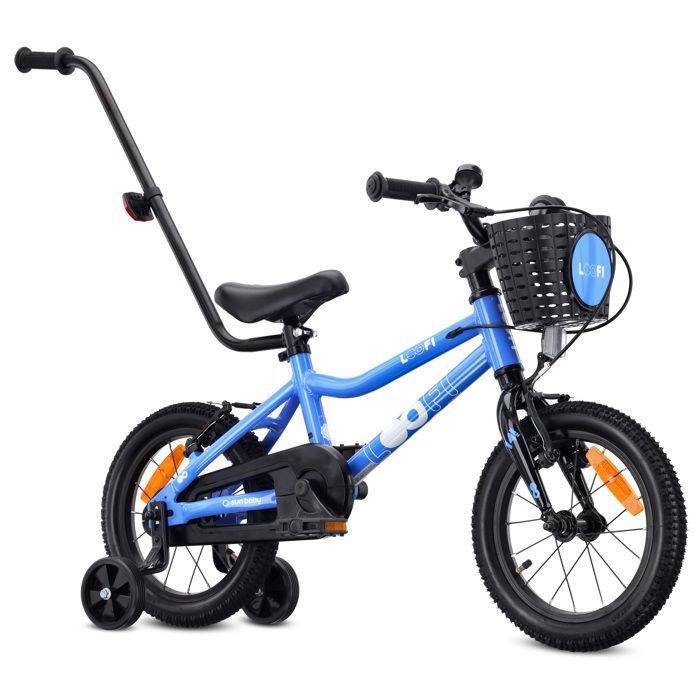 Vélo Enfant - Sun Baby LOOFI - Roues 14 - 3 à 5 ans - léger 6.6 kg roues dappui panier sonnette autocollants - Bleu