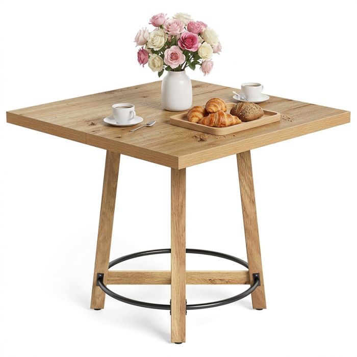 Table à Manger Carré -Petite pour 2-4 personnes- 80×75cm -Avec pédales table de cuisine -pour salle à manger salon marron