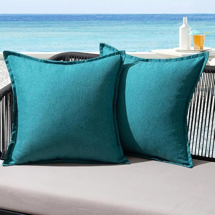 Housse Coussin Exterieur Impermeable Imitation de Lin en Polyester Coussins Canape Decoratif Paon Bleu 50 x 50 X  HOUSSE DE COUSSIN