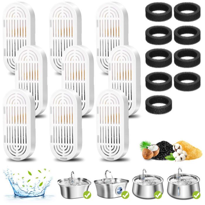 9 filtres + 9 éponges pour fontaine eau chat acier inox 3.2L