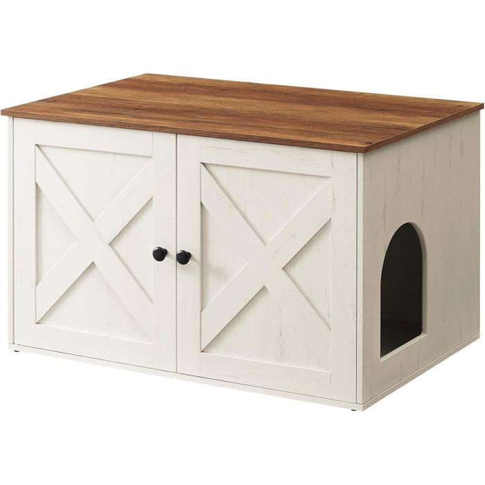 Meuble Litière Chat Maison de Toilettes Niche - Cache-litière à Séparateur Amovible Table Basse - 80 x 53 x 50 cm