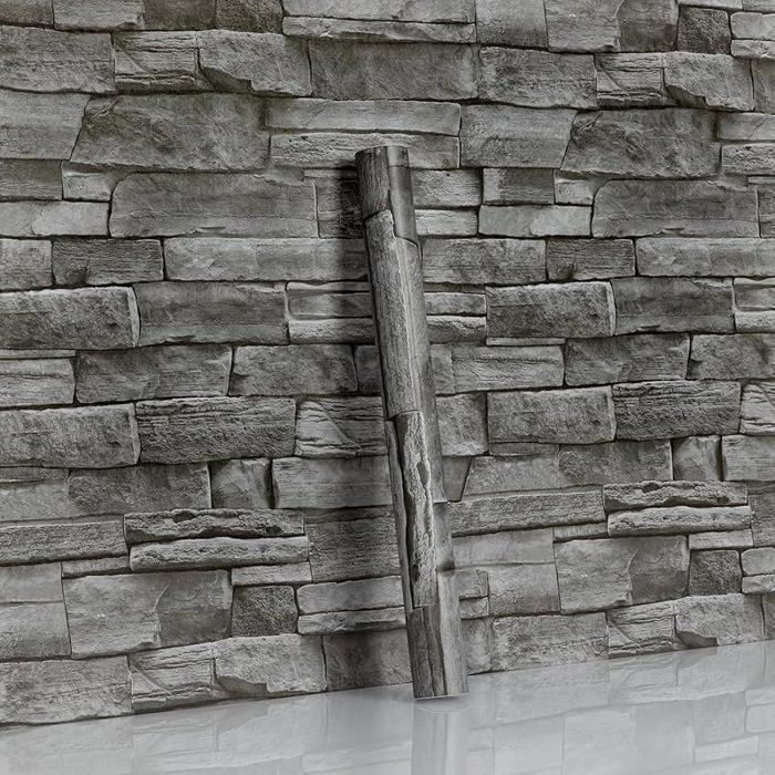 Papier Peint Adhesif Effet Brique Gris Foé 44X1000cm Pierre Feuilles Autocollant Amovible Gris Foé Briques 44 x 1000 cm
