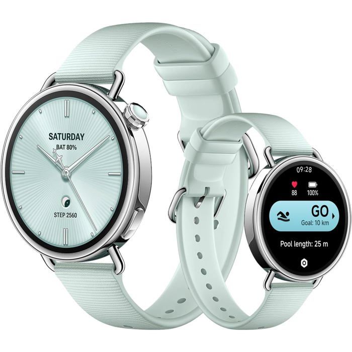 Watch S4 41 mm Montre Connectée Ultra-Légère 32 g Suivi Santé Cycle Menstruel HyperOS 3 Bracelet Fluoroélastomère Menthe