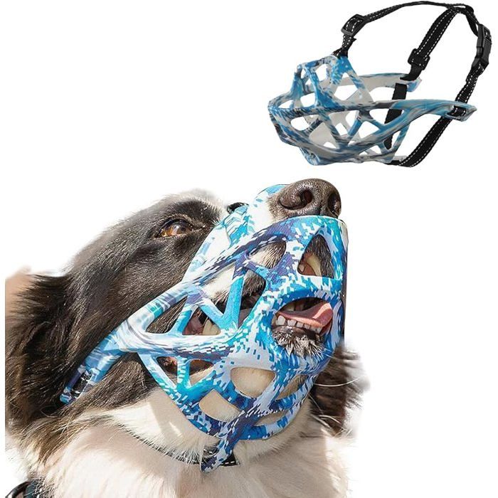 Muselière pour ChienRégble Museau de Chien avec Bande RéfléchissanteMieux prévenir Les Camoufge bleu et bnc