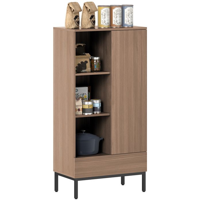 Buffet dentrée - MINIMAL - 60x34x121 cm - 3 compartiments - Étagère réglable 3 hauteurs - Mélamine aspect bois Buffet dentrée - MINIMAL - 60x34x121 cm - 3 compartiments - Étagère réglable 3 hauteurs - Mélamine aspect bois