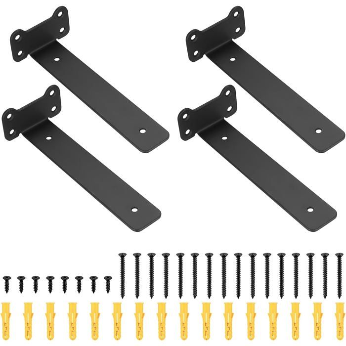 4 Pcs Equerre Etagere Murale Equerre Murale Fixation Invisible Support Étagère Flottants Robustes Noirs Supports(noir 200MM)