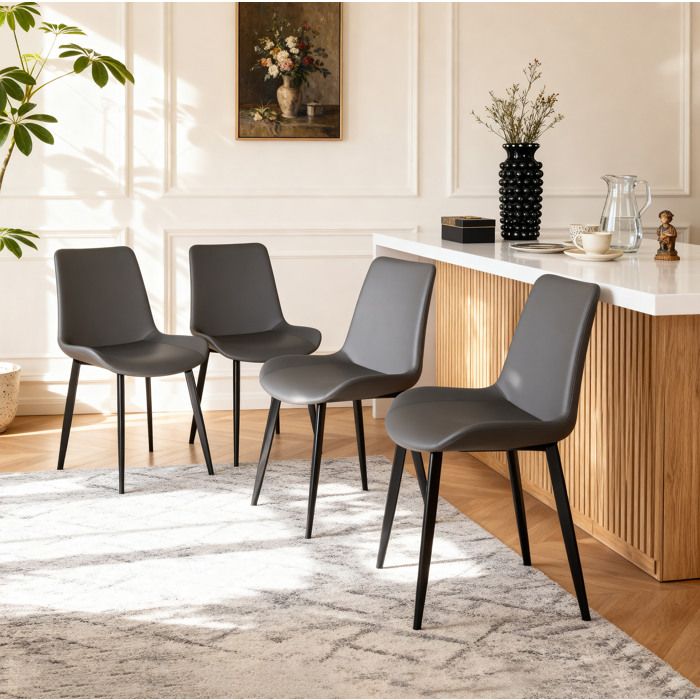 Chaises de salle à manger lot de 4 dossier ergonomique assise rembourrée pieds en acier au carbone PU gris - UVRION