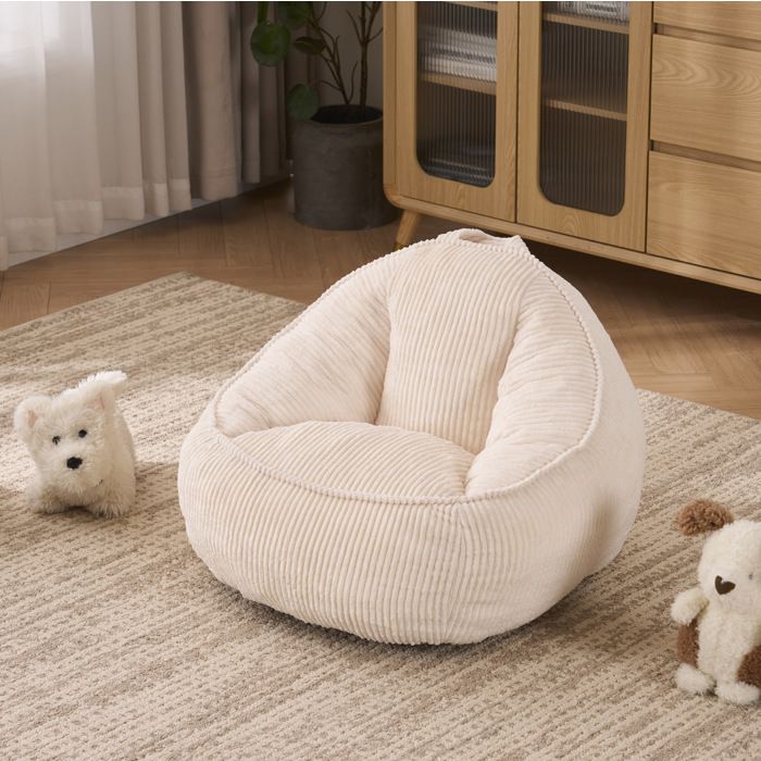 Modenuit Pouf poire enfant beige en velours côtelé forme ergonomique avec dossier 51 x 69 x 72 cm