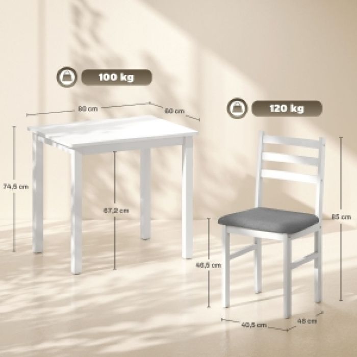 Ensemble repas 3 pièces table de cuisine avec 2 chaises gain de place pour petits espaces et studios