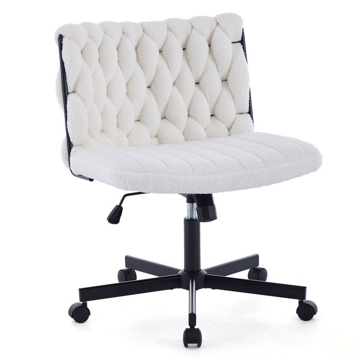 Chaise de bureau spacieuse sans accoudoirs – Dossier croisé ergonomique – Siège pivotant à roulettes – Peluche Velvet Beige