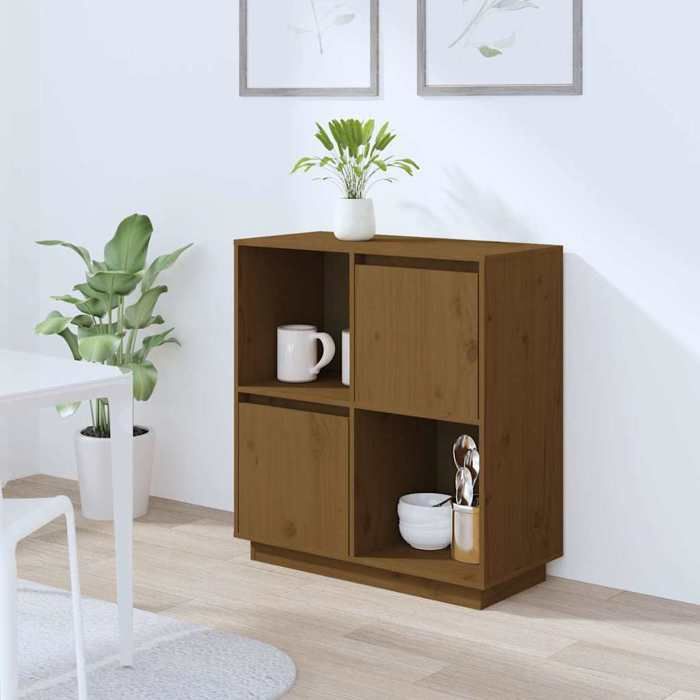 Brun Buffet marron miel 74x35x80 cm bois massif de pin - Meuble Rangement LV33492