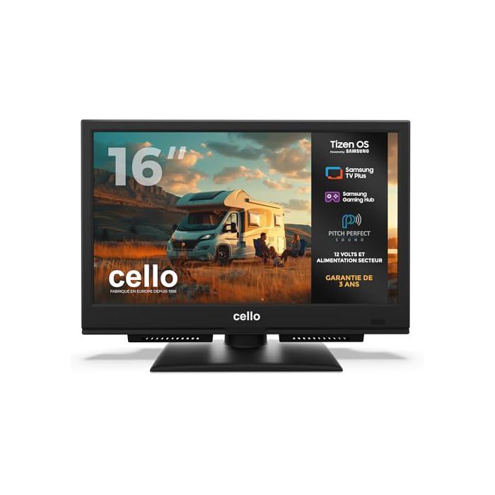 Smart TV 16 pouces CELLO CTRAV 16TZ Tizen OS (Gaming Hub) Double alimentation 12V 230V Triple tuner DVB T2 C S2