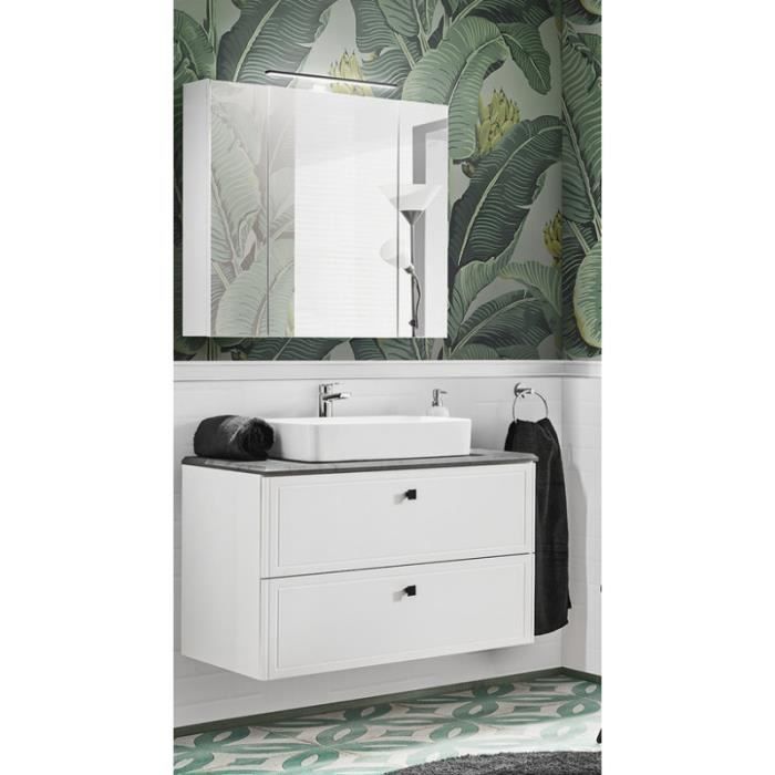 ensembles salle de bain - ensemble meuble vasque à poser + armoire miroir - 100 cm - havana white blanc