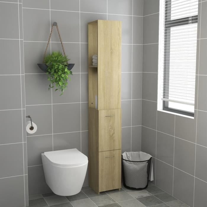 Armoire de salle de bain - AKOZON - Chêne sonoma - 25x265x170 cm - Bois dingénierie - Contemporain