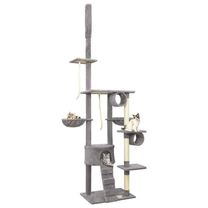Arbre à Chat Du Sol Au Plafond 205 Cm - Tour D'escalade Murale 5 Niveaux Réglables En Pin Et Sisal, Pour Grimper, Gratter Et Jouer, Gain De Place Pour Appartement - 11