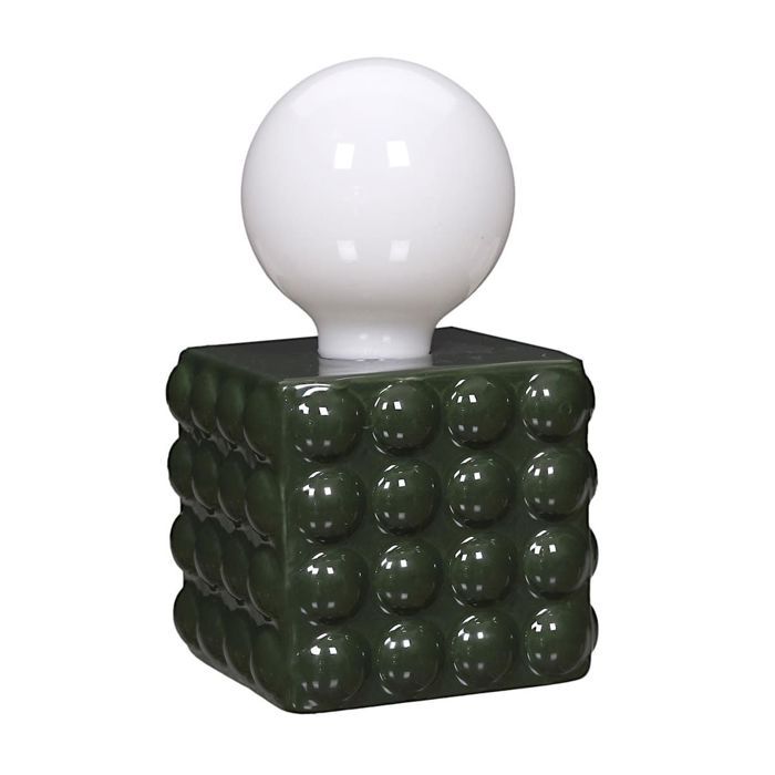Lampe à poser céramique relief vert foret abat-jour globe (H17cm) sur piles Lampe à poser céramique relief vert foret abat-jour globe (H17cm) sur piles