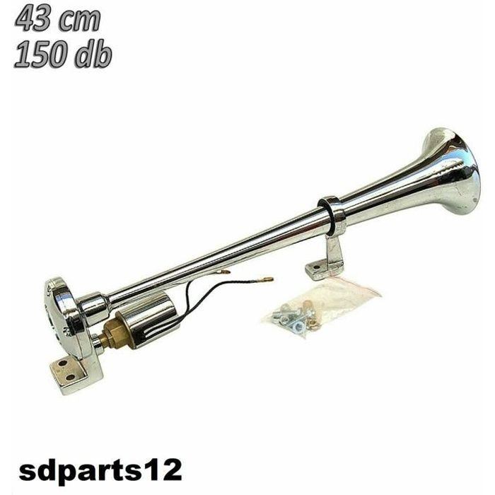 Klaxon à Air 24V 150DB - Pour Voiture, Camion, Bateau - En Chrome Zinc Argenté - Kit Complet Avec Compresseur, Tuyau, Relais - Installation Facile