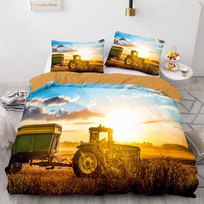 Housse de Couette Tracteur Parure de Lit 3 pièces Engins de Chantier