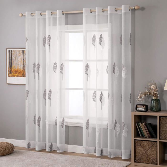 Voilage Vintage Blanc Avec Motif Arbres (2,50m X 1,10m) - Occasion Propre, Sans Repassage, Riflette