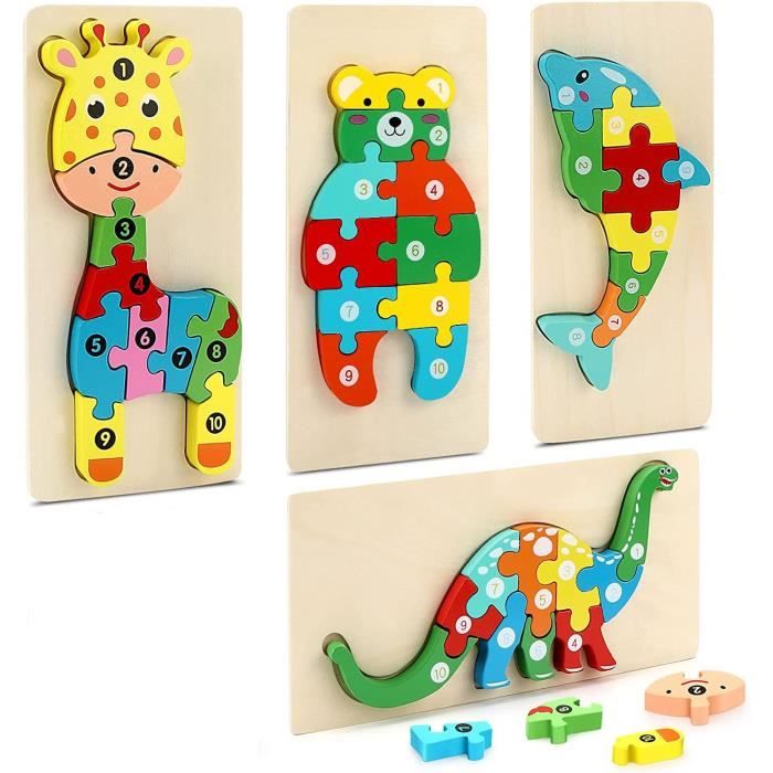 Puzzles en Bois pour Enfant, Jouet Montessori Animaux pour 1 2 3 4 Ans ...