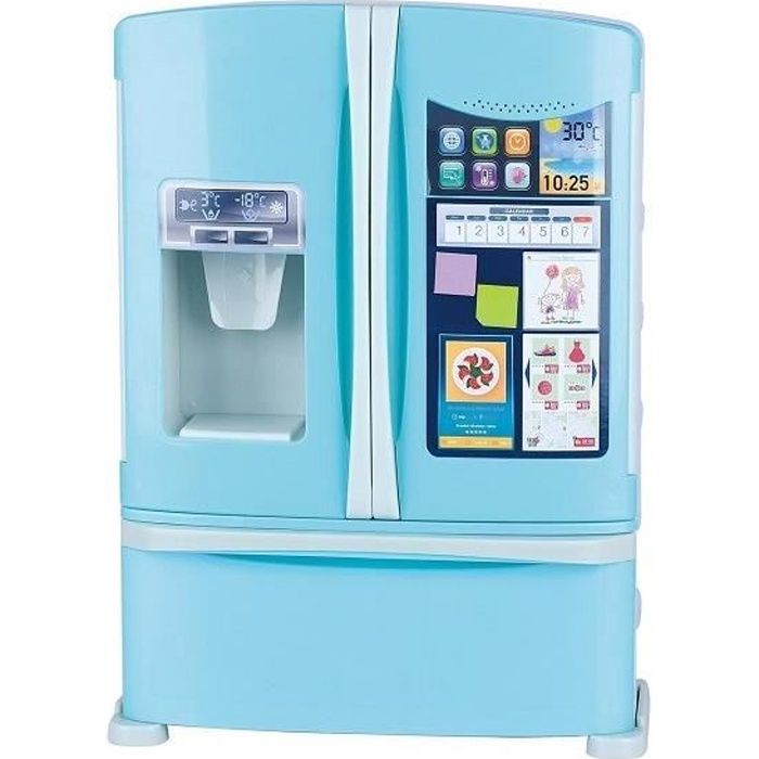 Grand frigo americain realiste avec sons 28x12x38cm Mon Refrigerateur Appareil cuisine enfant 1 Carte Tigre Jouet menager dinette