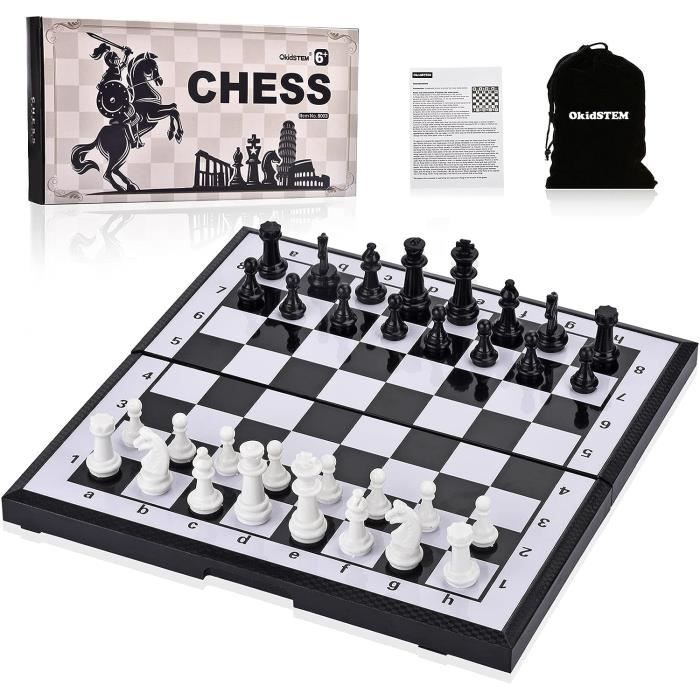 Jeu D'Échecs En Bois Magnétique Peradix - Échiquier 32cm Avec Tiroir | 2 En 1 Échecs Et Dames | Pièces Reines Supplémentaires