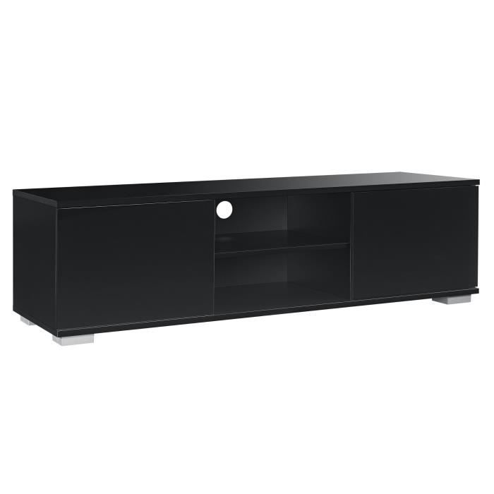 meuble tv - mdf noir - 120 cm - porte(s) et tiroir(s) - laqué - classique - intemporel