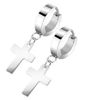 Boucles doreilles en acier avec pendentif croix latine - Mixte - Pendant - Crochet - Blanc