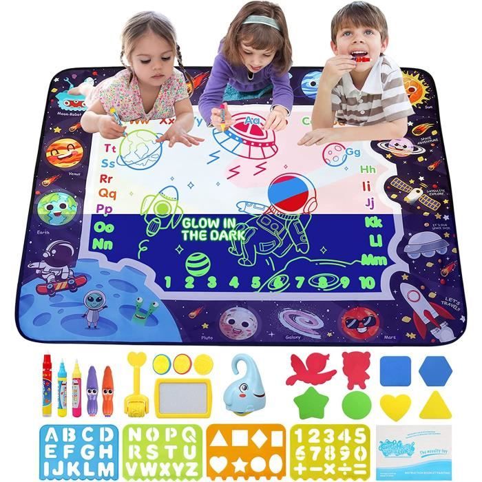 Tapis de Dessin à Eau Jouet Enfant 100x80cm Doodle Mat Tapis de Coloriage avec Outil de Tampon