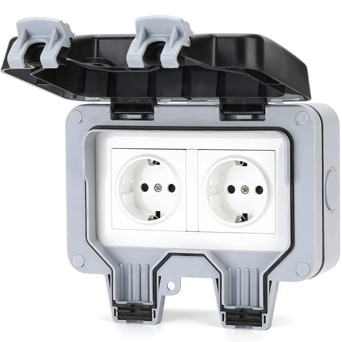 Prise Extérieure étanche IP66 250V/16A - Couvercle Rabattable, Sécurité Enfant - Pour Jardin, Garage, Pièces Humides
