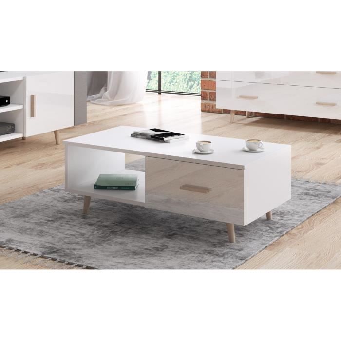 Décoro Table basse Lasse style scandinave finition blanc et blanc ...