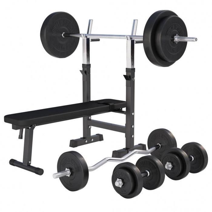 Gorilla Sports Banc De Musculation Gs006 Set Halteres Disques En Plastique Et Barres 97 5kg Prix Pas Cher Cdiscount