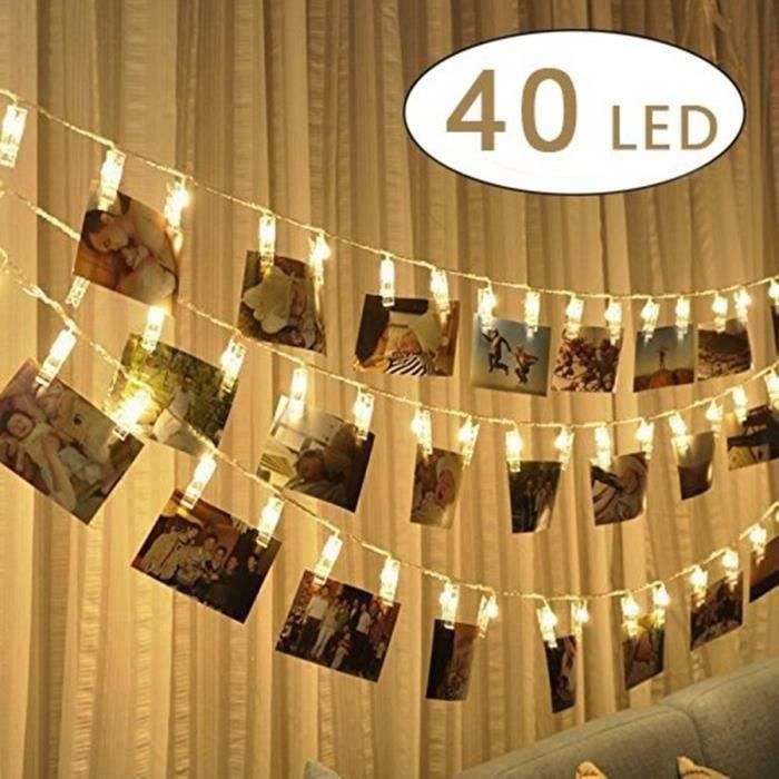 LED Photo Clips,20 LED Photo Clip Pince Guirlande Lumineuse pour Accrocher  les Photos,2.2m Blanc chaud Lumière Batteries Alimenté