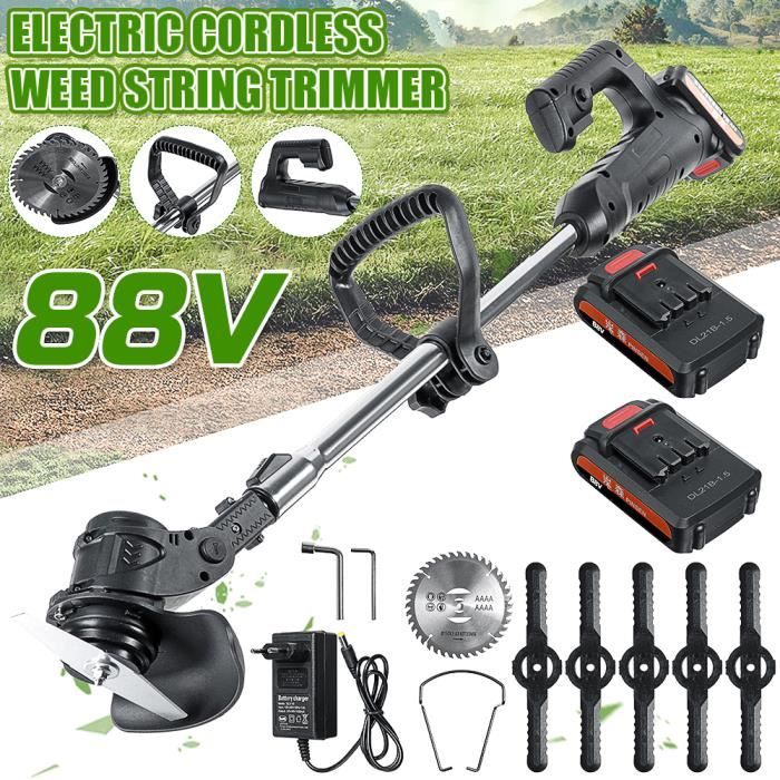 D&eacute;broussailleuse &eacute;lectrique sans fil 1800W 88V avec 2 batteries et un chargeur - Noir - R&eacute;glable - CD002 