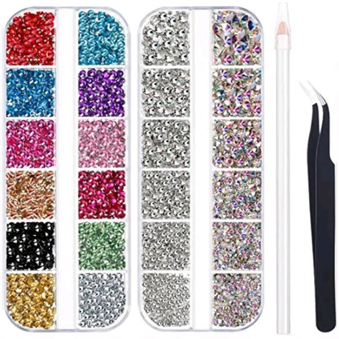 Becellen Ongle Strass Paillettes Nail Art Set Dos Plat Diamant