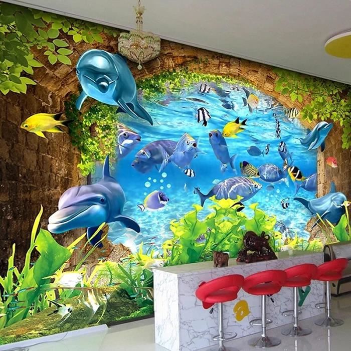 Papier Peint Photo Personnalisé 3D Monde Sous-Marin Mural Décor À La Maison Rouleaux De Papier Peint Chambre D'Enfants Salon Fond Peintures Murales Papiers Peints,400(W)*280(H)Cm