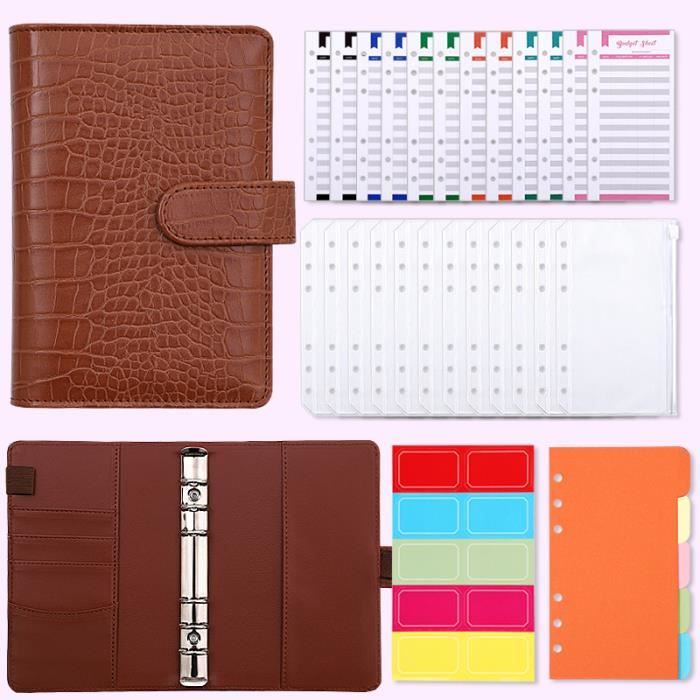 Classeur Budget A6,PU Cuir Budget Planner avec 12 Cahier Pochette