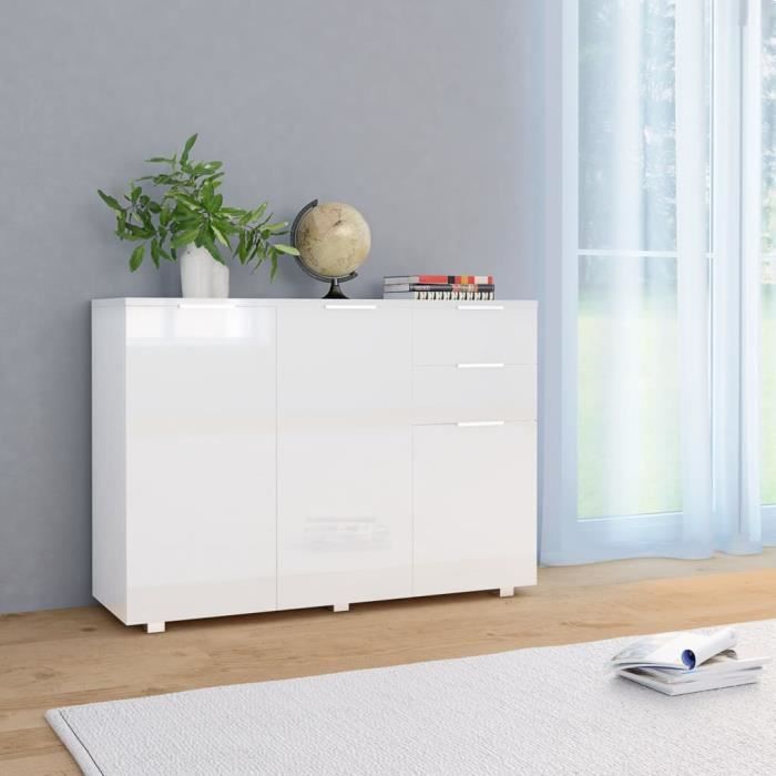 Buffet bas JILI - BEST Blanc brillant - 107 x 35 x 76 cm - 2 tiroirs et 3 portes Buffet bas JILI - BEST Blanc brillant - 107 x 35 x 76 cm - 2 tiroirs et 3 portes
